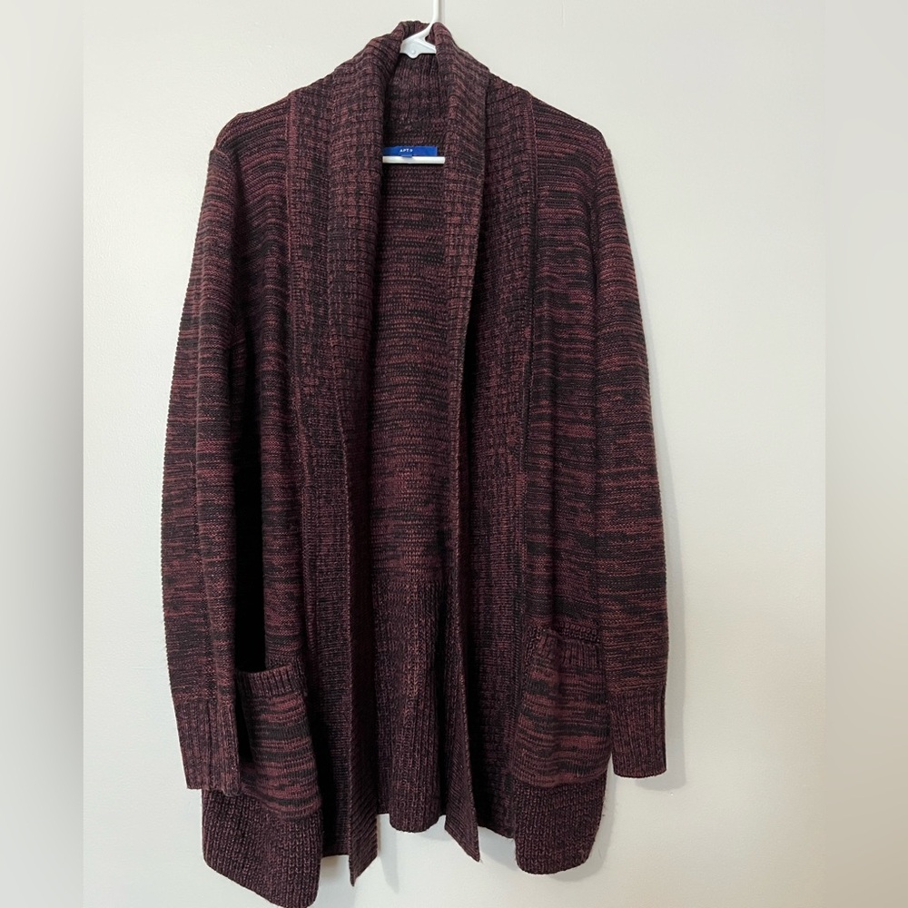 Apt. 9 Maroon and Black Knit Open Front Sweater Cardigan